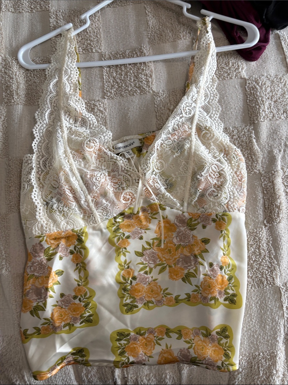 Francesca’s cream satin floral cami top